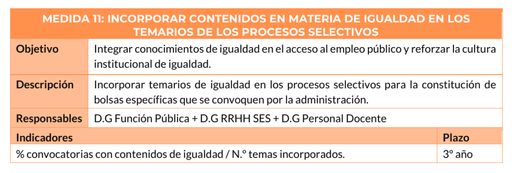 Pantallazo del documento en el que se habla de incorporar contenidos de igualdad en las oposiciones.