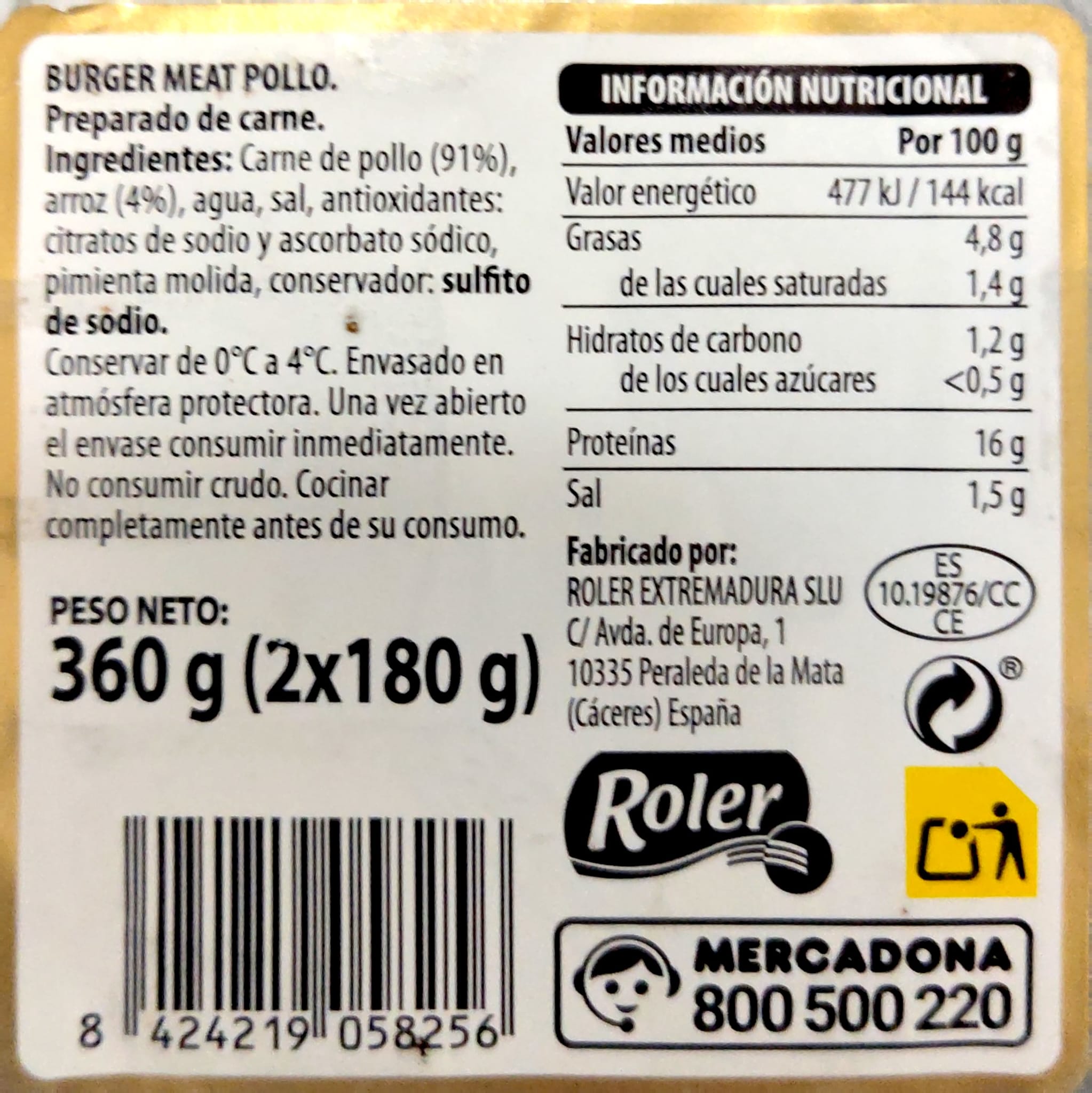 Hamburguesa de pollo (gruesa)