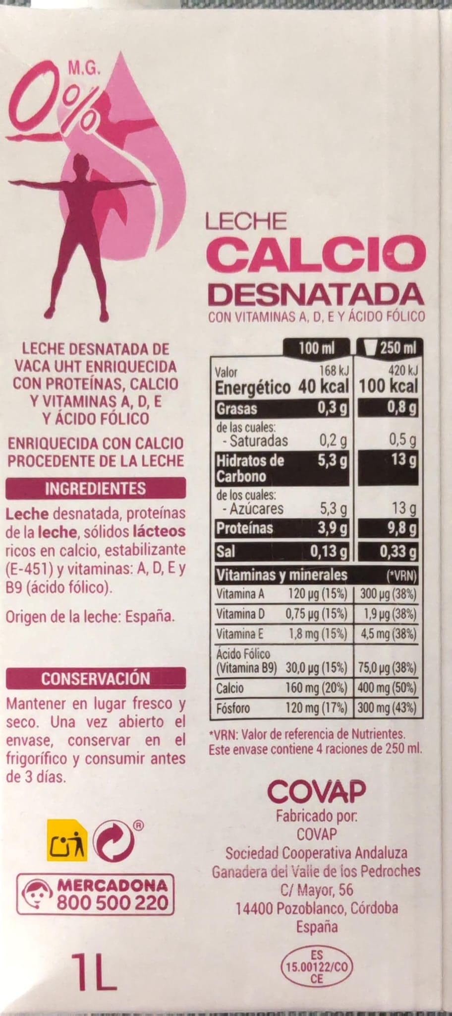 Leche calcio desnatada
