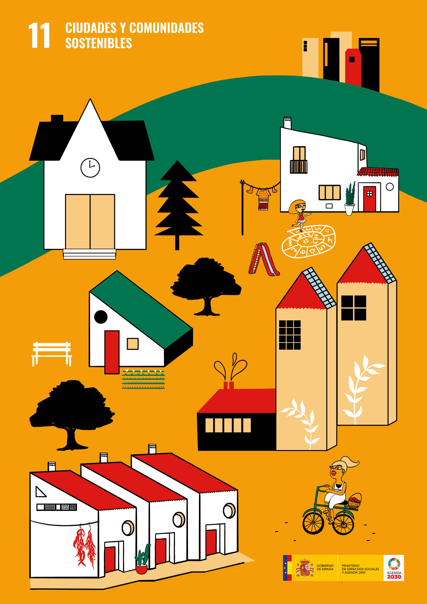 Cartel de Inma Pnitas sobre el ODS 11: Ciudaddes y comunidades sostenibles