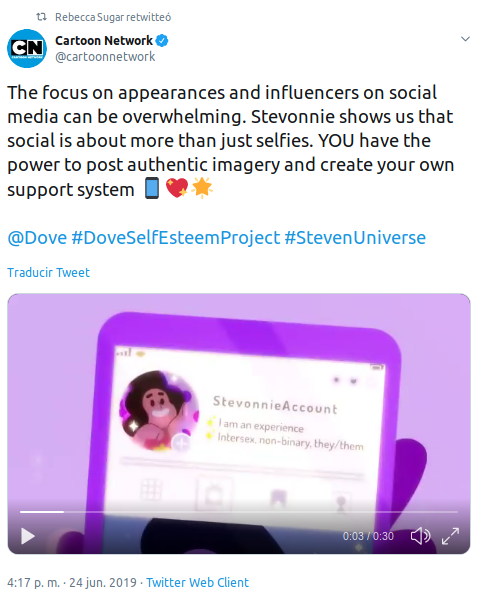 Captura de pantalla del Twitter de Cartoon Network hablando de Stevonnie